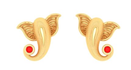 P.C. Chandra Jewellers Women 14Kt (585) Yellow Gold Cute Ganesha Motif Stud Earrings - 0.65 Grams