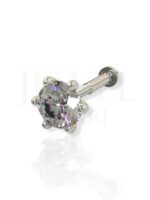 SJ SHUBHAM JEWELLERS 92.5-925 Sterling Silver Round Shape White Cubic Zirconia Prong/Cup Setting Nose Pin Stud for Women Girls Size 2MM 3MM Size Pure Silver