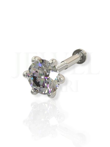 SJ SHUBHAM JEWELLERS 92.5-925 Sterling Silver Round Shape White Cubic Zirconia Prong/Cup Setting Nose Pin Stud for Women Girls Size 2MM 3MM Size Pure Silver