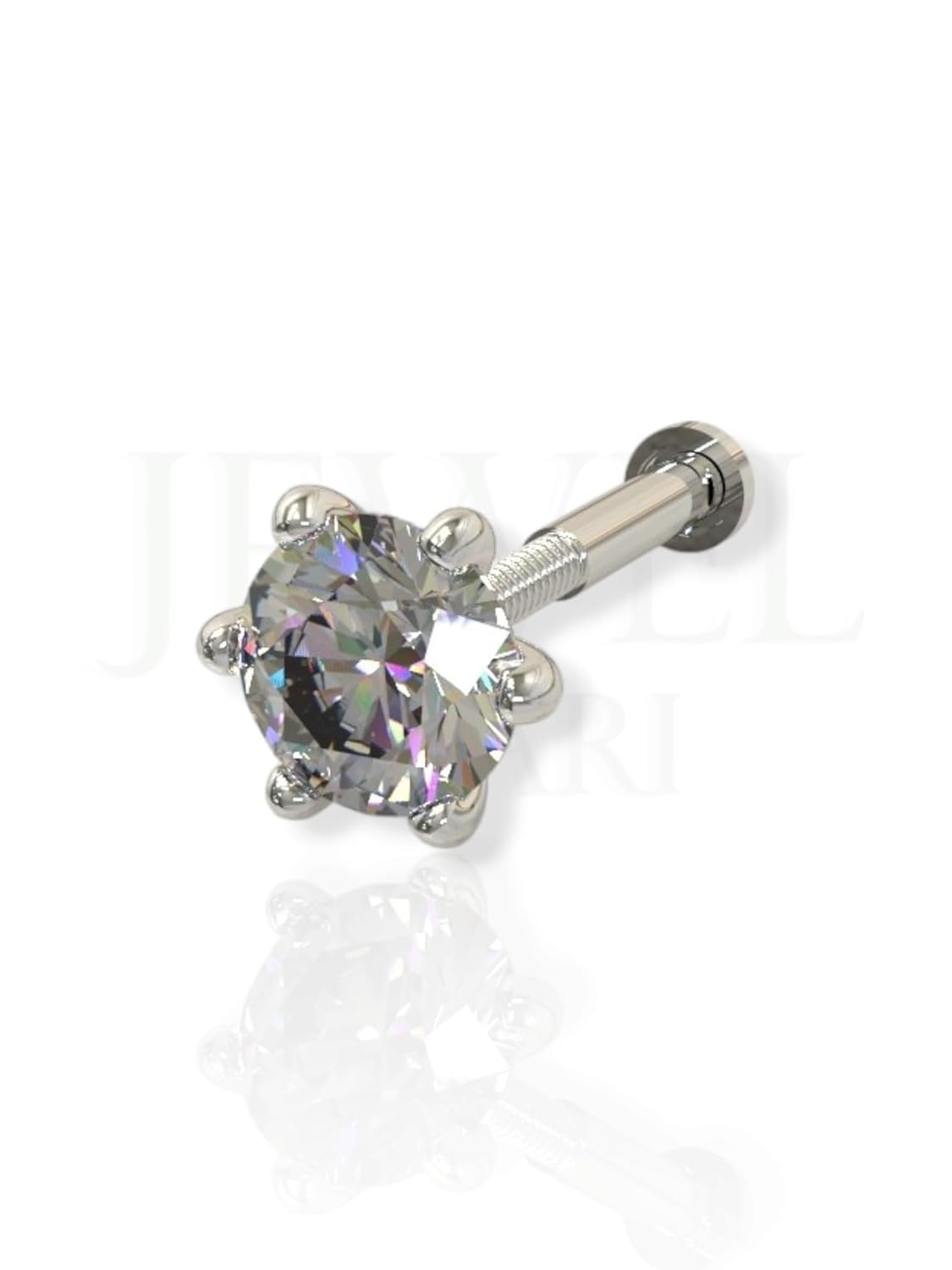 SJ SHUBHAM JEWELLERS 92.5-925 Sterling Silver Round Shape White Cubic Zirconia Prong/Cup Setting Nose Pin Stud for Women Girls Size 2MM 3MM Size Pure Silver
