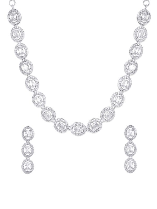 Yellow Chimes Traditional American Diamond Rhodium Rose Gold Plated AD Necklace Jewellery Set for Women