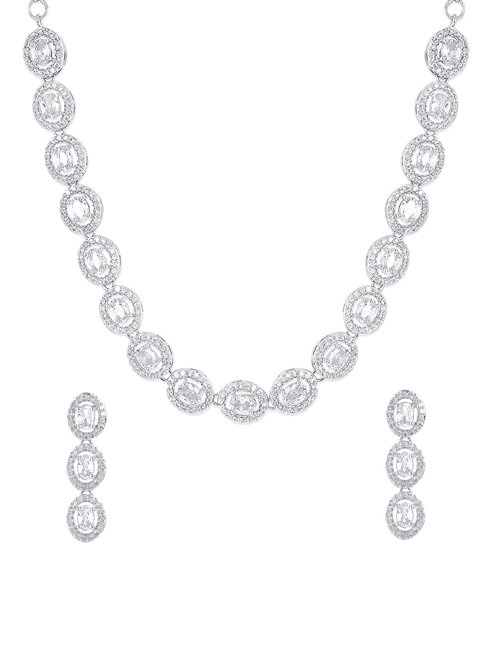 Yellow Chimes Traditional American Diamond Rhodium Rose Gold Plated AD Necklace Jewellery Set for Women