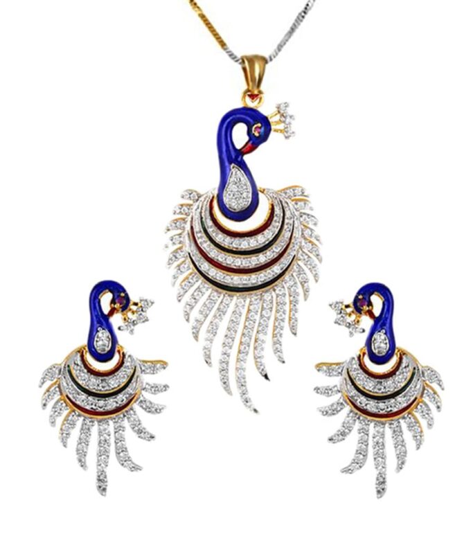 YouBella Jewellery CZ Designer Peacock Pendant Set with Chain
