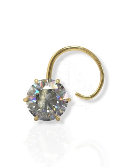 SJ SHUBHAM JEWELLERS™ Real Yellow Gold with Stone 14K(585) Pure Yellow Gold Single Cubic Zircon Diamond Nose Pin For Women and Girls