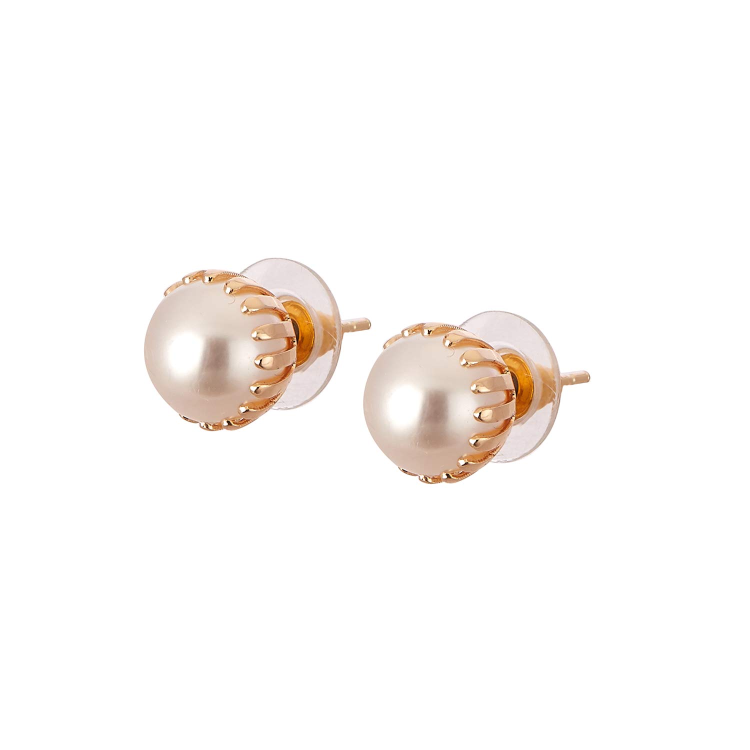 Zeneme Earring Engraved Pearl Daily Office Wear Push Back Stud Jewellery For Girls and Women