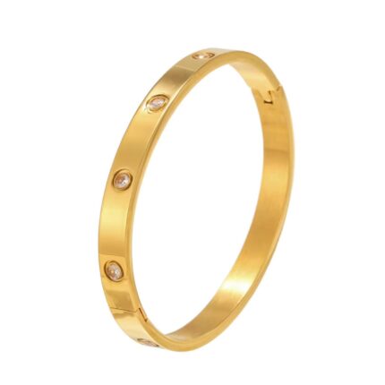 MEENAZ 18K Gold Plated Stainless Steel Openable Crystal Bracelet | Latest Stylish Cuff Bangle | Love Friendship Couples Gifts for Women Girls Mother Sister Wife Girlfriend | Anti Tarnish Jewellery