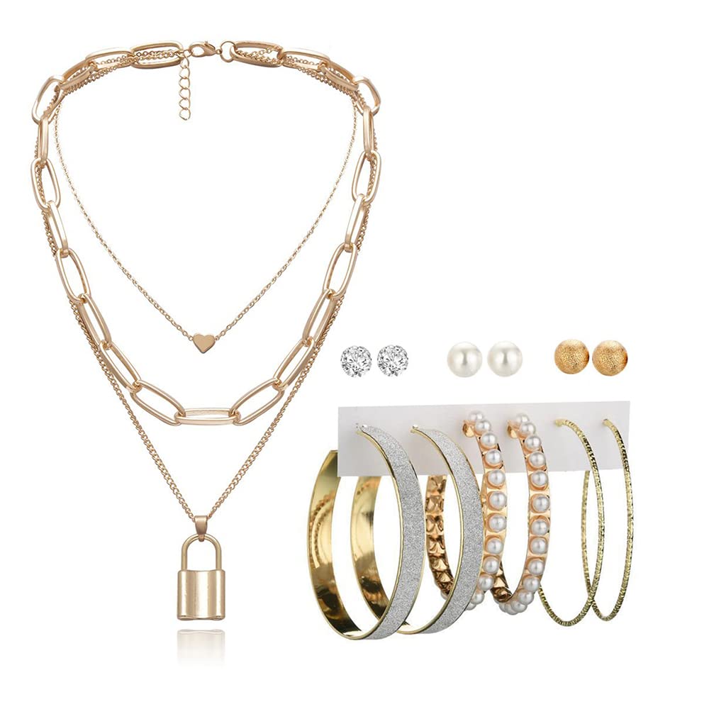 YouBella Fashion Jewellery Gold Plated Necklace and Earrings Combo Jewellery Set for Girls and Women (Gold)