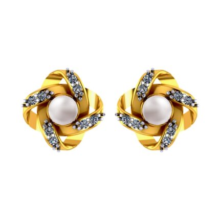 P.C. Chandra Jewellers Bis Hallmarked 14Kt (585) Yellow Gold Floral 3D With Pearl And Stone Design Drop Earrings For Women & Girls - 1 Grams