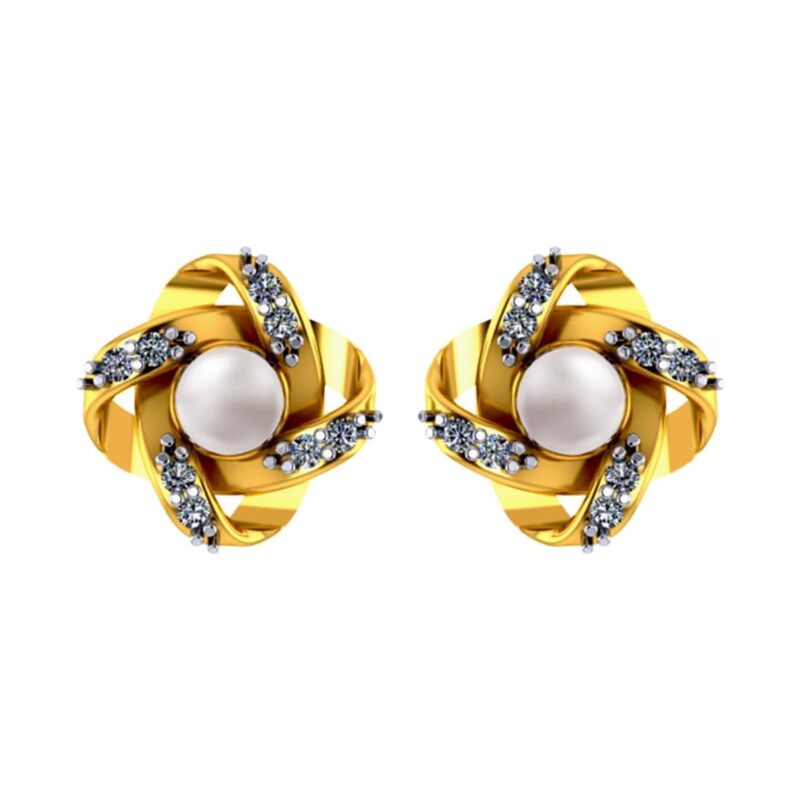 P.C. Chandra Jewellers Bis Hallmarked 14Kt (585) Yellow Gold Floral 3D With Pearl And Stone Design Drop Earrings For Women & Girls - 1 Grams