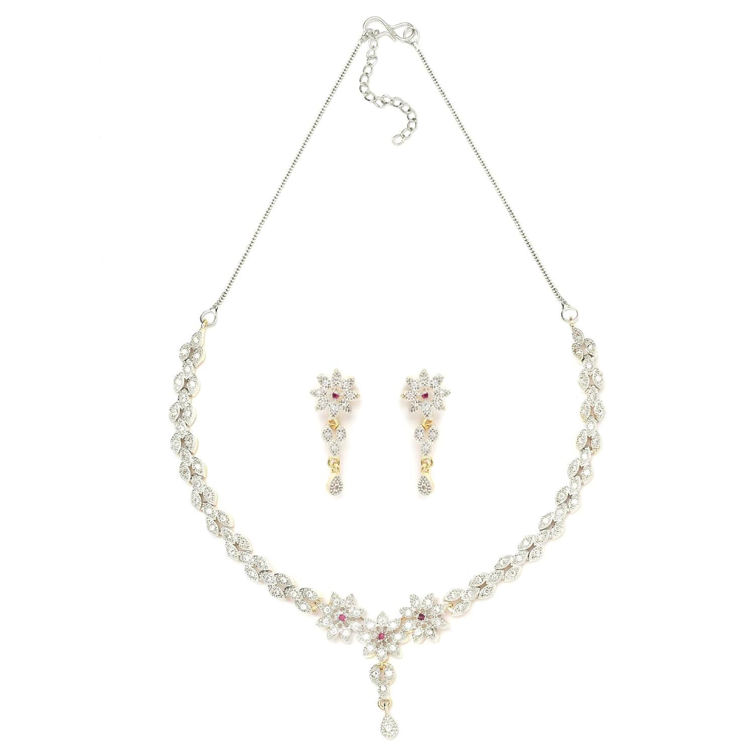 M.D KARAT ART 22k Gold Plated American Diamond Nacklace Jewellery Set for Women | Fancy Jewellery | Designer Drop 22k Gold-Plated Hangging Earrings & Necklace for Women & Girls(set 0188n)