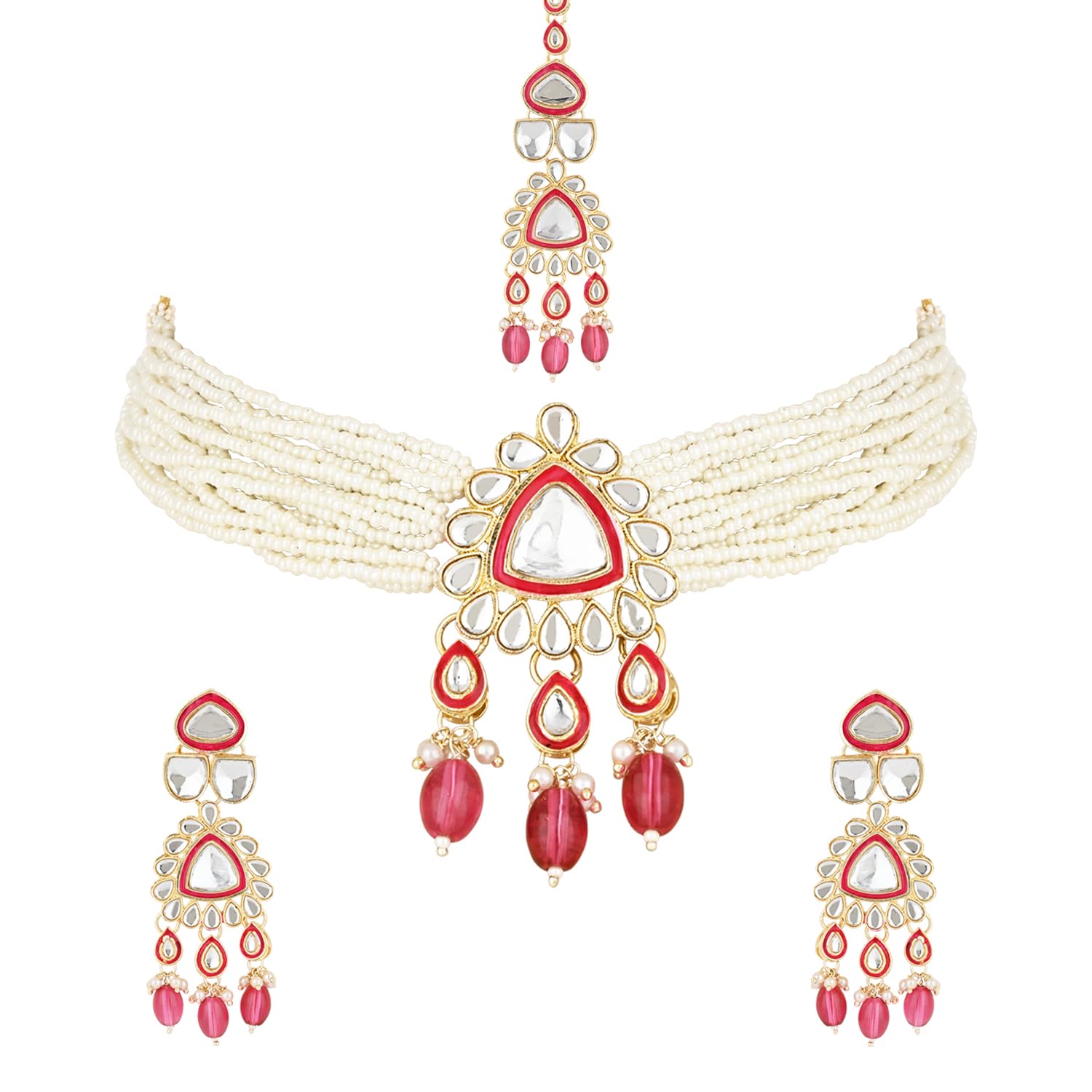 I Jewels Gold Plated Latest Fashion Stylish Multi Layered Choker Necklace Jewellery Set For Women