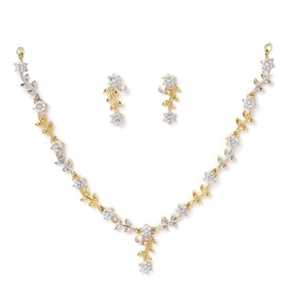 Zeneme Jewellery Set Sparkling CZ Diamond with Leafy Design Necklace Set for Women and Girl