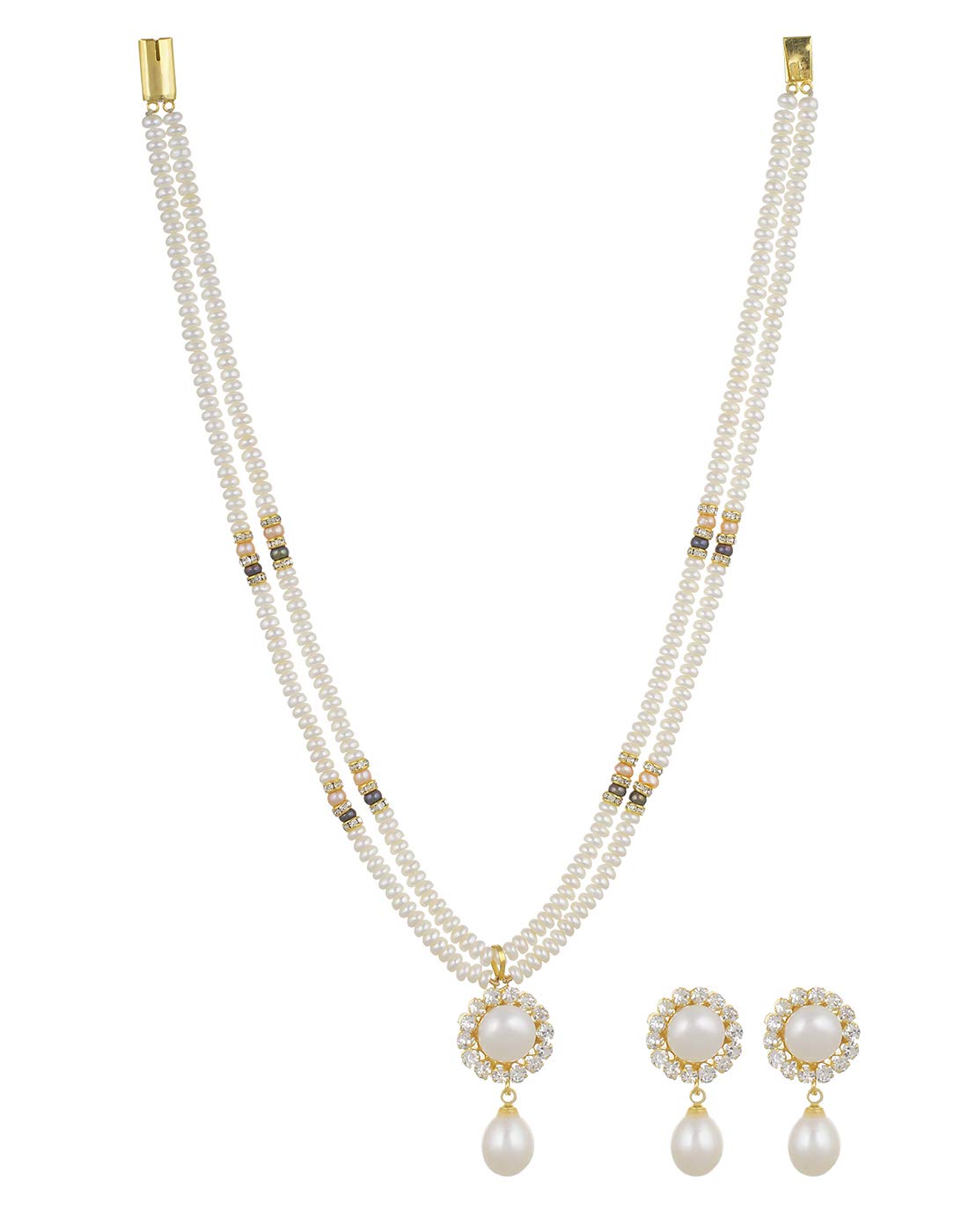 Hyderabad Jewels Real Fresh Water White Pearls Double Sting Set for Women