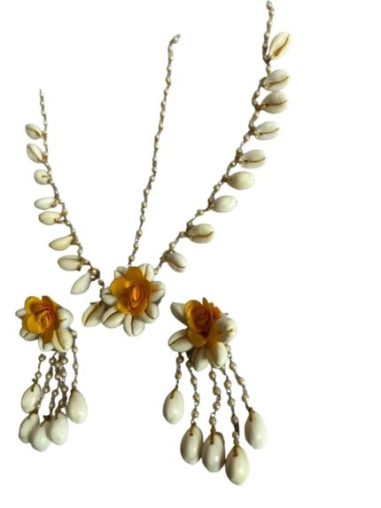 PR Wedding Shell Jewelry Set for Women, Necklace Earrings Bracelet, Yellow