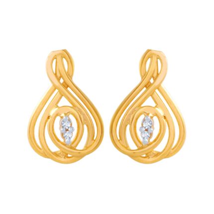 P.C. Chandra Jewellers 14k (585) Yellow Gold and American Diamond Stud Earrings for Women - 0.993 Grams