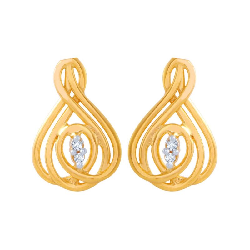P.C. Chandra Jewellers 14k (585) Yellow Gold and American Diamond Stud Earrings for Women - 0.993 Grams