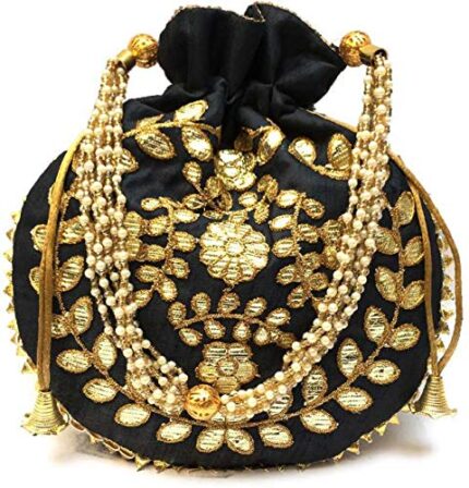 Zoya Gems & Jewellery Women’s Handbag, Wedding Potli Bag, Evening Bags, Designer Silk Potli Bag, Blue Potli Bag Purse, Indian Ethnic Potli Bag, Gota Patti Handbag