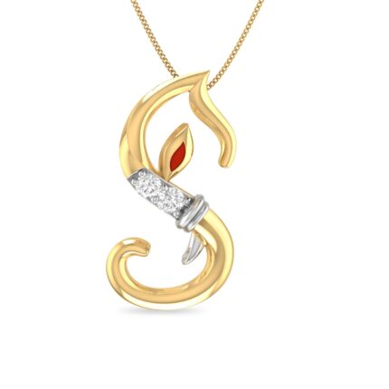 PC Jeweller The Initial S Ganesha 18KT Yellow Gold and Diamond Pendant for Women