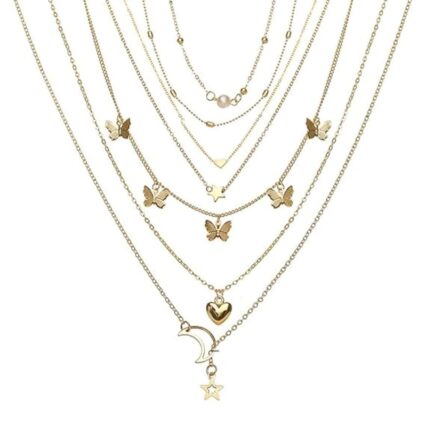 Pinapes Gold Plated Designer 5 Pcs Combo Western Necklace Set for Women, Pendant Necklace, Gifts for Girls