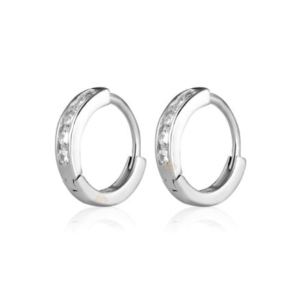 SJ SHUBHAM JEWELLERS 925 Sterling Silver Diamond CZ Hoop Earrings, Round Cut, 925 Purity, White Stones, Pair of Earrings, Silver Color For Women and Girls