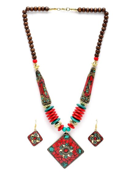 Shining Diva Fashion Latest Stylish Traditional Tibetan Pendant Necklace Jewellery Set for Women