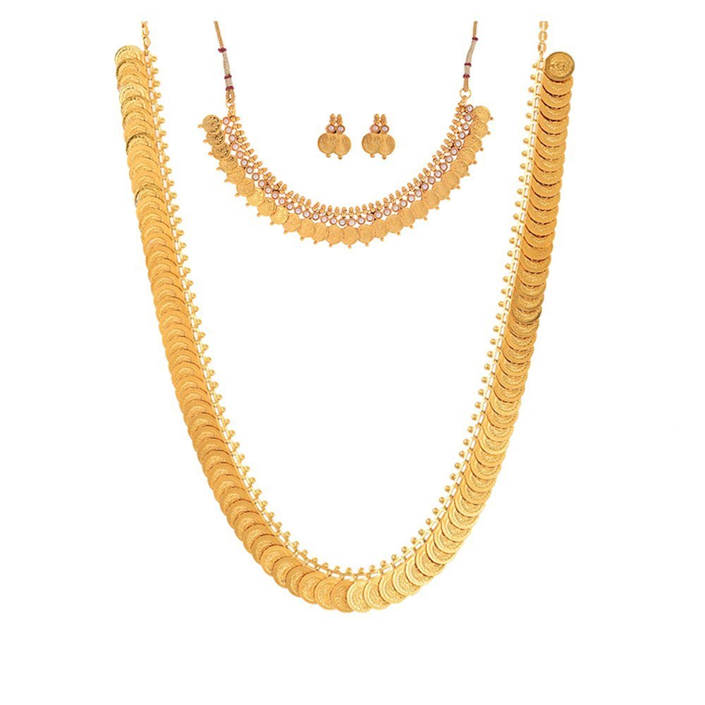 ZENEME Jewellery Set Gold Plated Traditional Temple Coin Maharani Necklace Set & Red Green Temple Coin Necklace Set With Earring Jewellery For Women and Girls