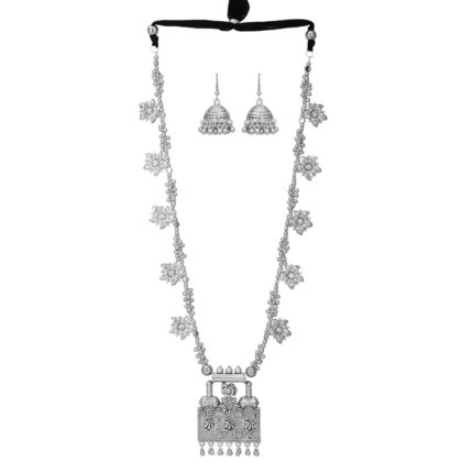 Shreyadzines Oxidized Silver Peacock Designer Statement Long Necklace Earrings Combo Fashion Jewelry for Women and Girls