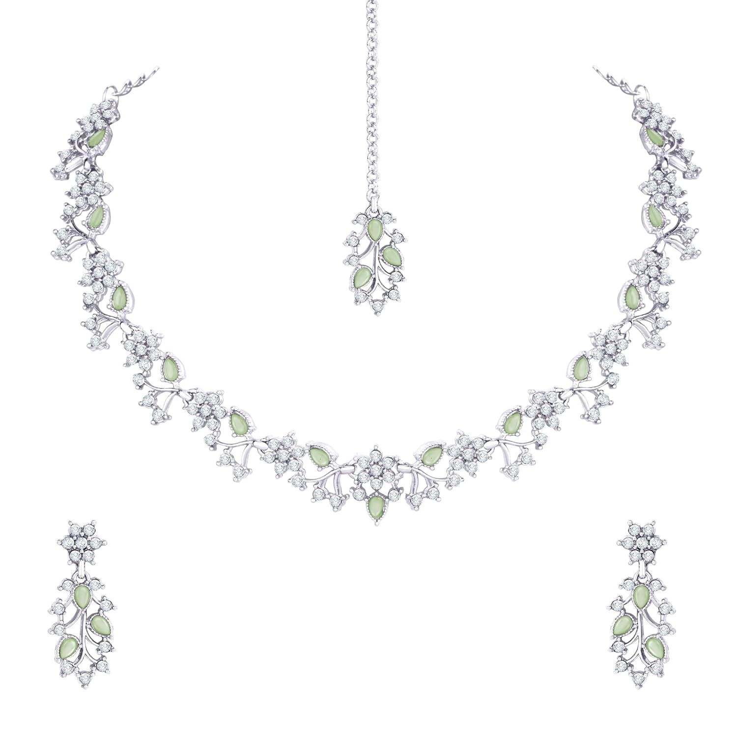 Atasi International Silver Plated American Diamond AD with Colorful Crystal Necklace Jewellery Set for Women/Girls