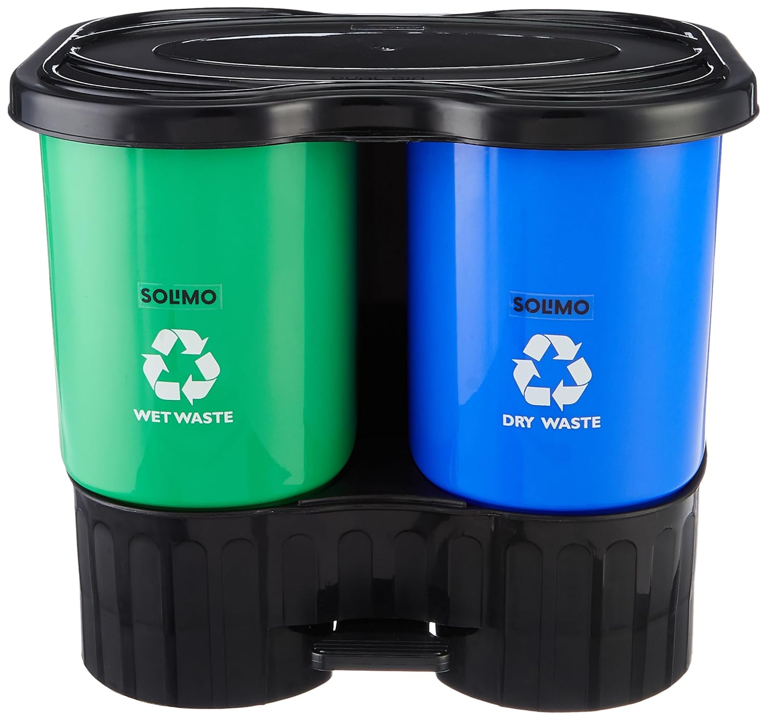 Amazon Brand - Solimo Plastic Oval Step-On Pedal 2-In-1 Dual Dustbin With Lid-15.4 Liters|Green&Blue