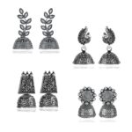 Yellow Chimes Earrings for Women & Girls | Traditional Silver Oxidised Jhumka | German Silver Oxidized Drop Earring Set | Earrings Combo | Accessories Jewellery | Birthday & Anniversary Gift