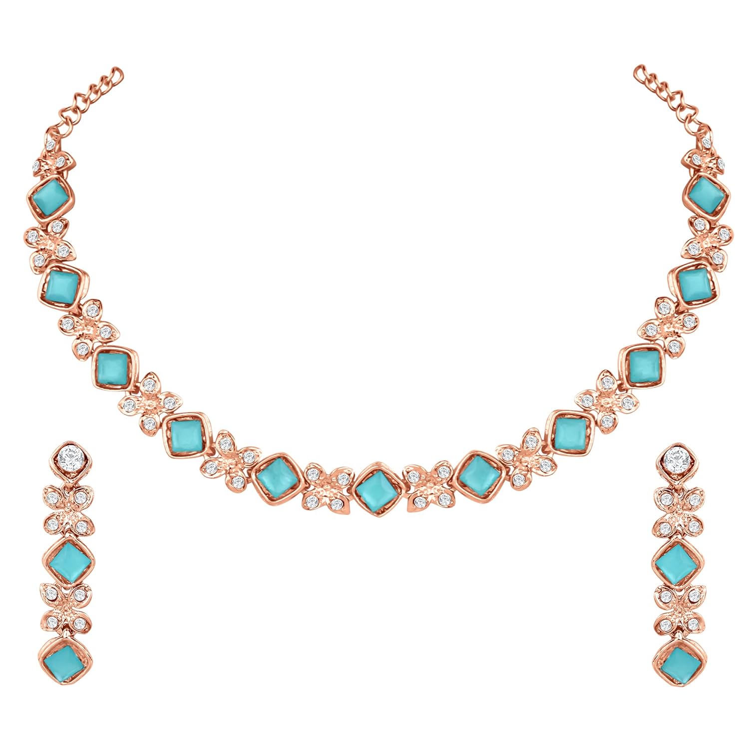 Atasi International Crystals AD Diamond Style Delicate Necklace Jewellery Set for Women & GIrls for Party, Functions (1744)