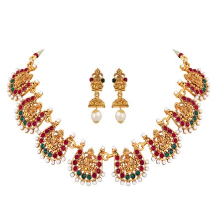 Shining Diva Fashion Latest 18k Gold Plated Traditional Temple Choker Necklace Wedding Party Stylish Jewellery Set for Women
