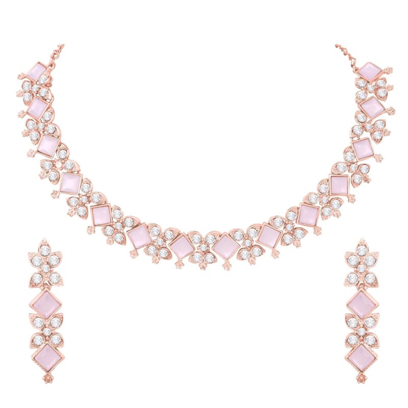Atasi International Crystal Necklace Jewellery Set with Earrings for Women & Girls - Ideal for Party, Wedding, Festive