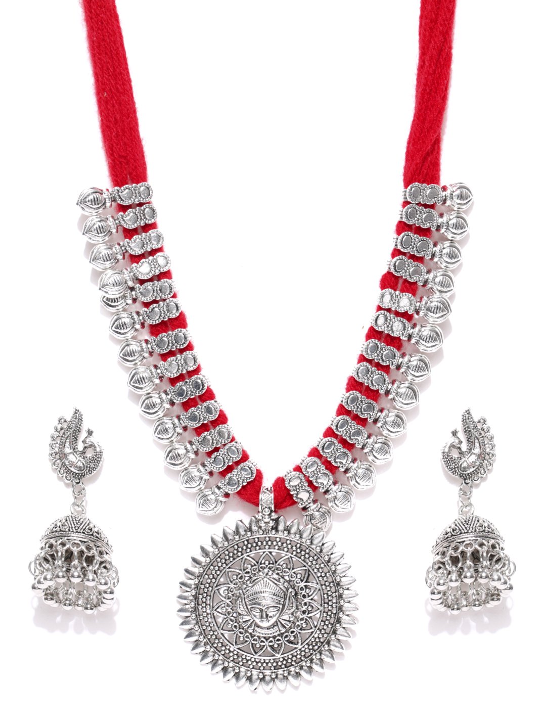 YouBella Jewellery sets for women Antique German Silver Oxidised Plated Tribal Cotton Thread Jewellery Necklace Earring Set for Women & Girls
