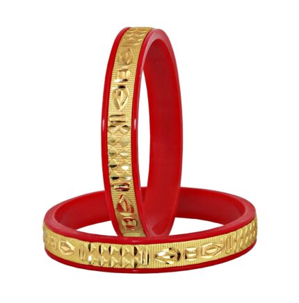 Lucky Jewellery Gold Plated Designer Red Color Traditional Ethnic 2 Pcs. Bangles Set for Women (137-J1BG-284-R2-PARENT)