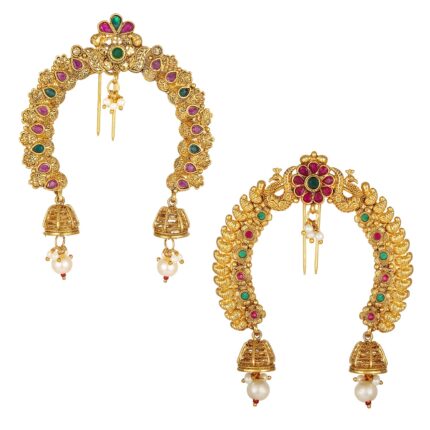Peora Combo of Gold Plated Juda Pins with Pearl Jhumki Drops Gift for Women