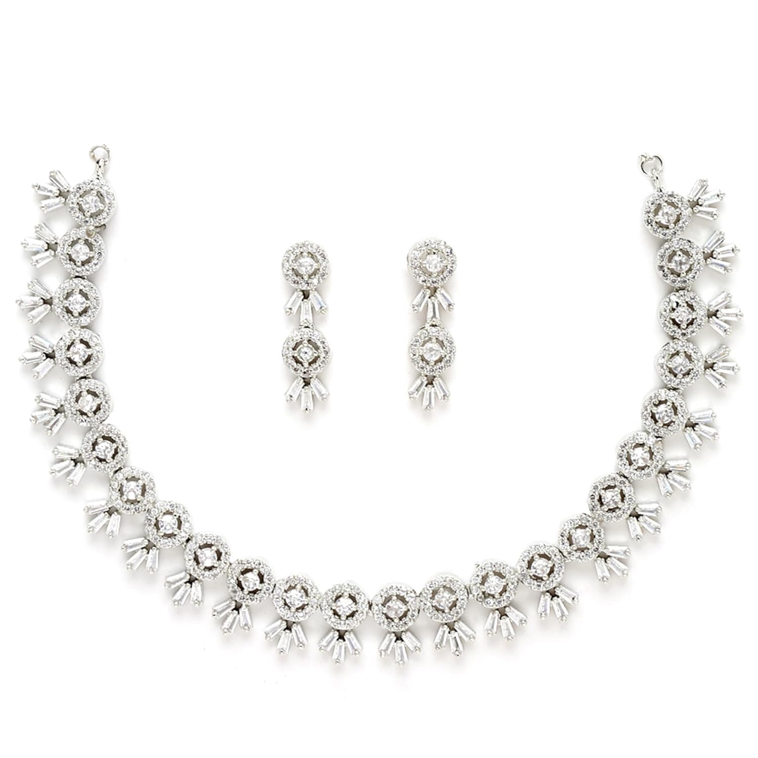 ZENEME Women American Diamond Studded Necklace With Earring Detailing Jewellery Set For Women and Girl