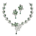ZENEME Rhodium-Plated American Diamond Studded Floral & Paisley Shaped Necklace With Earrings Jewellery Set For Girls and Women
