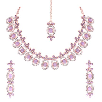 Atasi International Silver Plated Mint Blue Crystals AD Diamond Necklace Jewellery Set for Women & Girls Suited for Party, Wedding, Engagement, Special Occasions