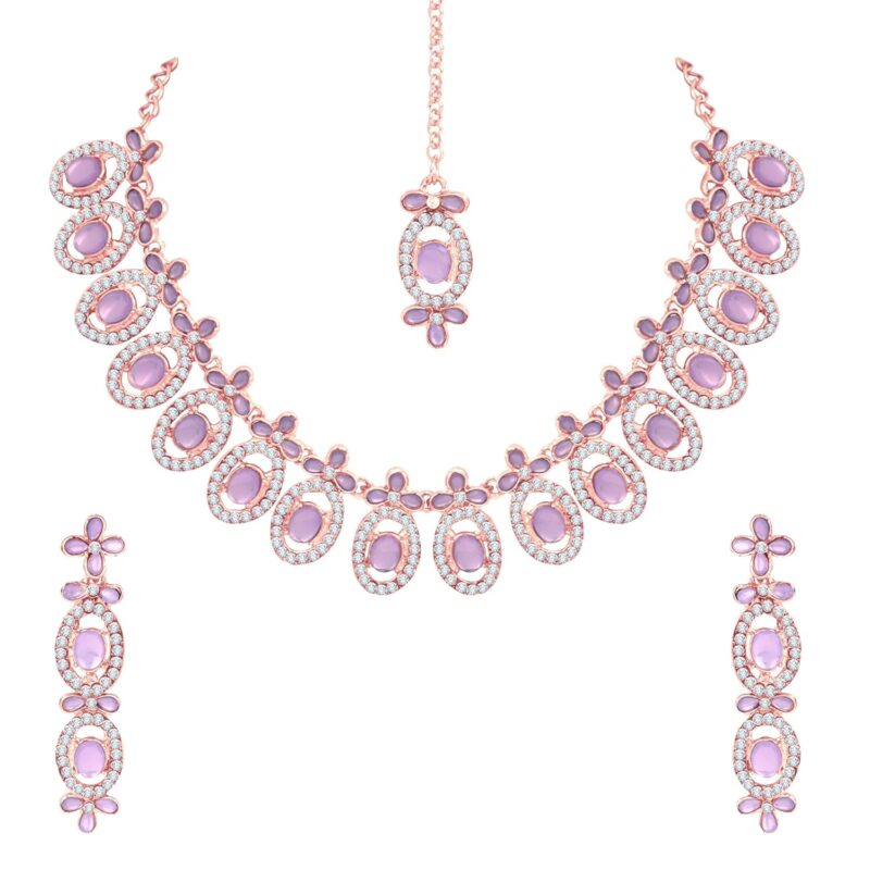 Atasi International Silver Plated Mint Blue Crystals AD Diamond Necklace Jewellery Set for Women & Girls Suited for Party, Wedding, Engagement, Special Occasions