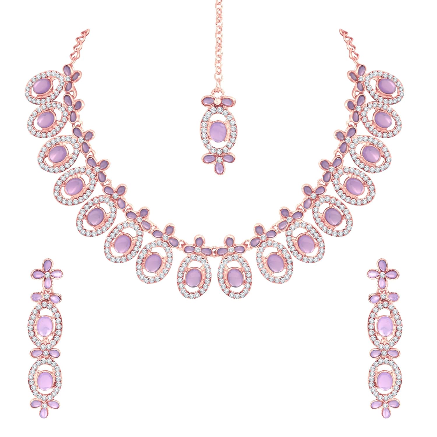 Atasi International Silver Plated Mint Blue Crystals AD Diamond Necklace Jewellery Set for Women & Girls Suited for Party, Wedding, Engagement, Special Occasions