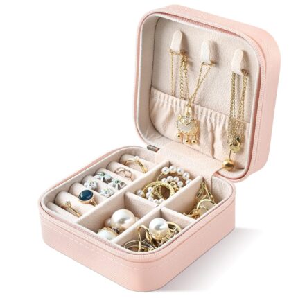 Larkumio Jewellery Box for Women, Girls, Children, Travel Small Jewellery Storage Box for Necklaces, Earrings and Bracelets, Pink