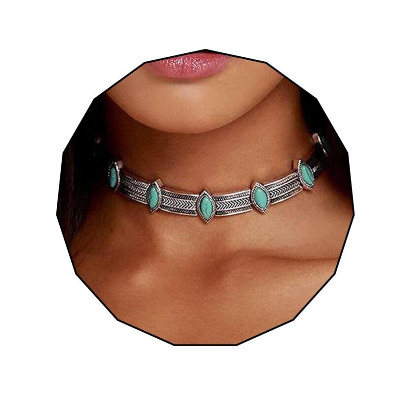Olbye Turquoise Necklace Silver Short Necklace Choker Personalize Boho Necklace Jewelry for Women, Metal