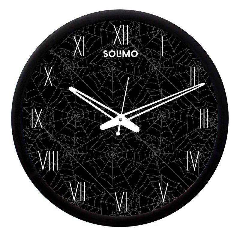 Amazon Brand - Solimo Plastic 12-inch Designer Wall Clock (Silent Movement, Black Frame)