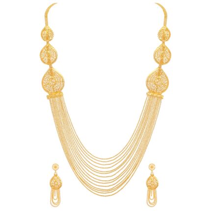 Shining Diva Fashion One Gram Gold Plated Latest Long Chain Traditional Necklace Jewellery Set for Women