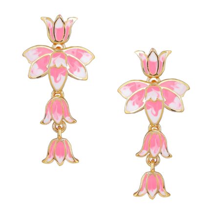 Estele Jewellery Fashion Earrings for Women Gold Plated Splendid Lotus Designer Pink and White Enamel Pearl Drop Earrings Versatile Chic for Women & Girls