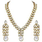 I Jewels 18K Gold Plated Traditional Blue Stone Studded Necklace Jewellery Set with Dangle Earrings For Women and Girls (IJ364)