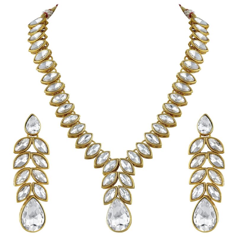 I Jewels 18K Gold Plated Traditional Blue Stone Studded Necklace Jewellery Set with Dangle Earrings For Women and Girls (IJ364)