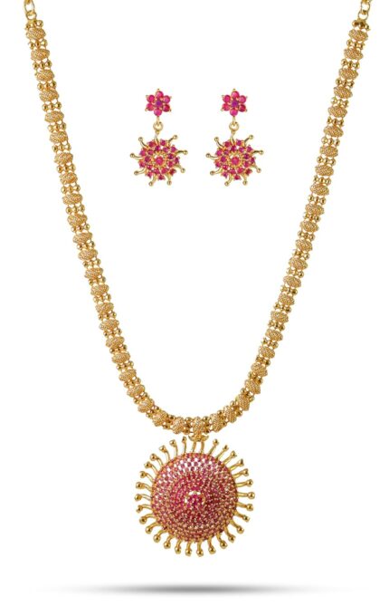 CUTE GOLD One Gram Micro Gold Plated & Copper Traditional Designer Jewellery Stone Necklace for Women and Girls (NEC-8024)