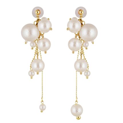Lucky Jewellery Designer White Color Pearl Chain Fringe Dangle Earrings For Girls & Women (290-CHEM-1229)